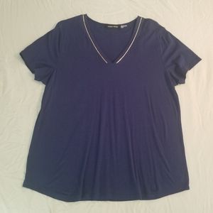2/$15 Ivanka Trump Navy Blue Tee, gold chain trim